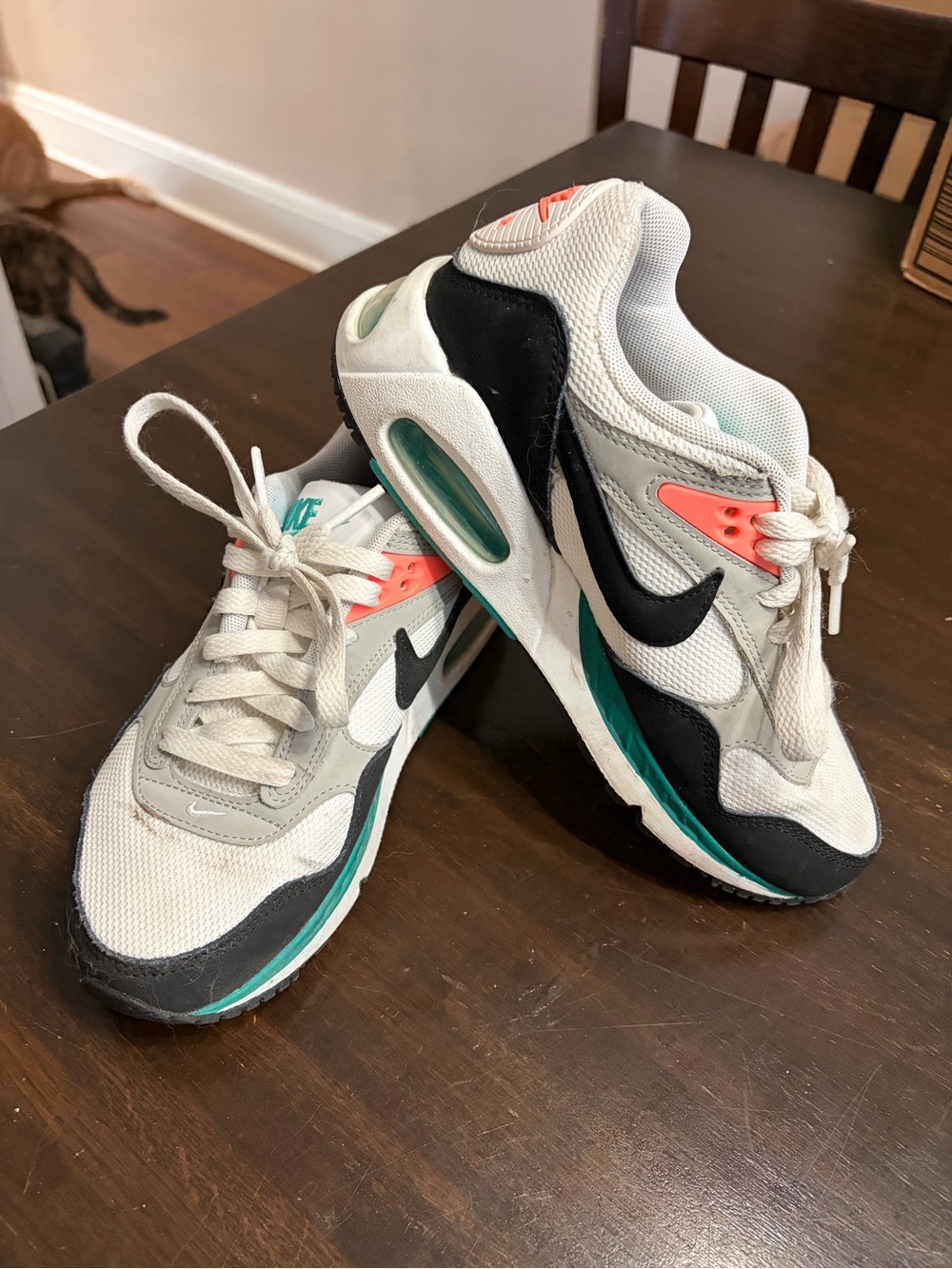 Nike White, Black & Teal Athletic Sneakers with Coral Accents
